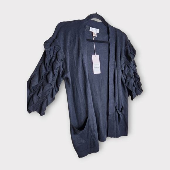 NEW Rachel Parcell Black Ruffle Sleeve Open Front Cardigan Women's Small - Picture 3 of 8